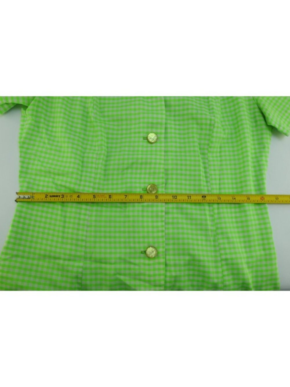 VTG 1960s Miss Smith Lime Grn Gingham Shirt Dress Mod Cottagecore Pockets Sz M - Picture 10 of 12